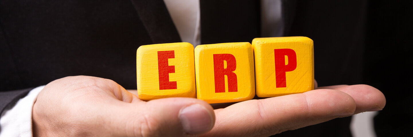 Man holding blocks that spell out ERP