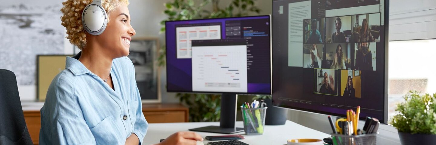 Happy woman on Video meeting