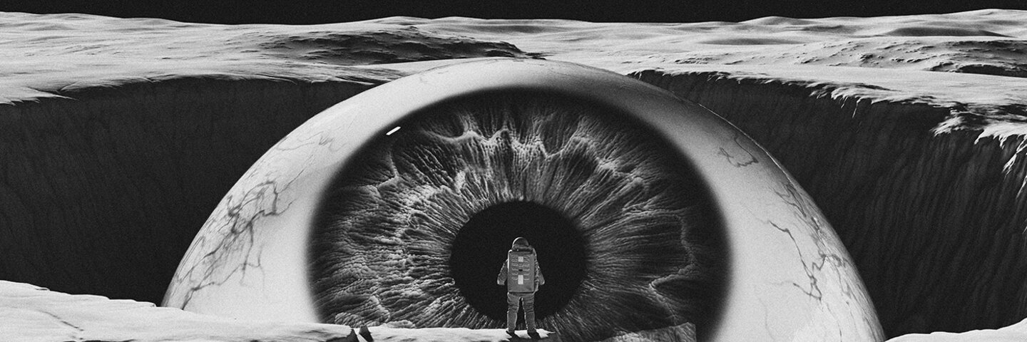 astronaut experiencing a fictional landscape